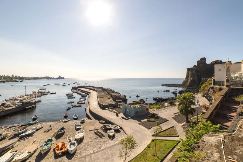 View over Aci Castello harbour and Norman castle