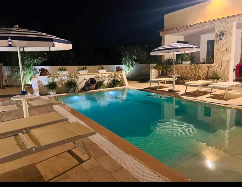 Pool lit at night