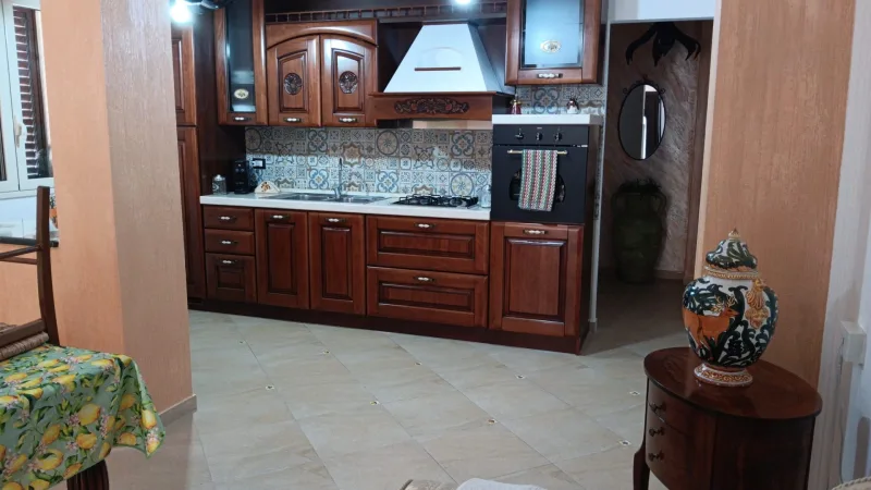 Kitchen with wooden cabinets